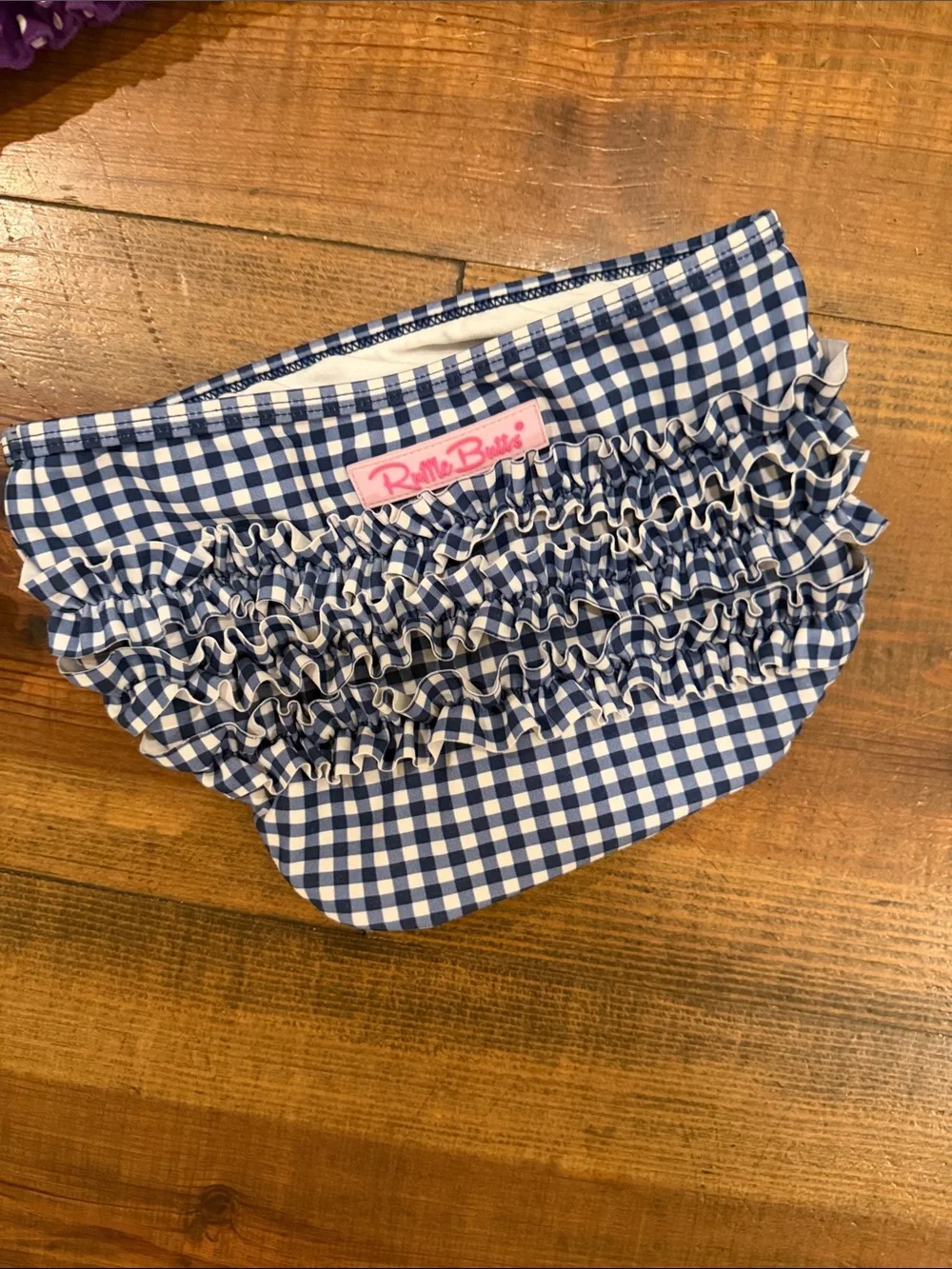 Ruffle Butts Navy and White Gingham Rash Guard